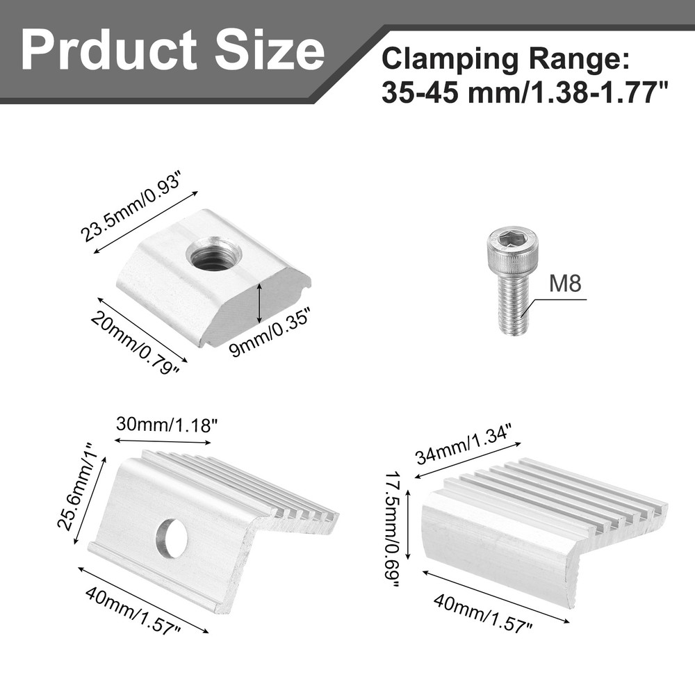 Solar End Clamp Solar Panel Mount Bracket Silver Mounting Clamps 35-45mm 6pcs