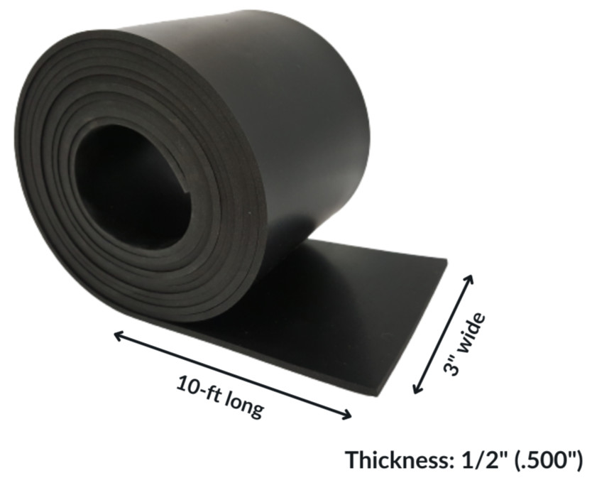 Neoprene Rubber Strip Solid 1/2" Thick x 3" wide x 10 ft long 60A Duro, Black