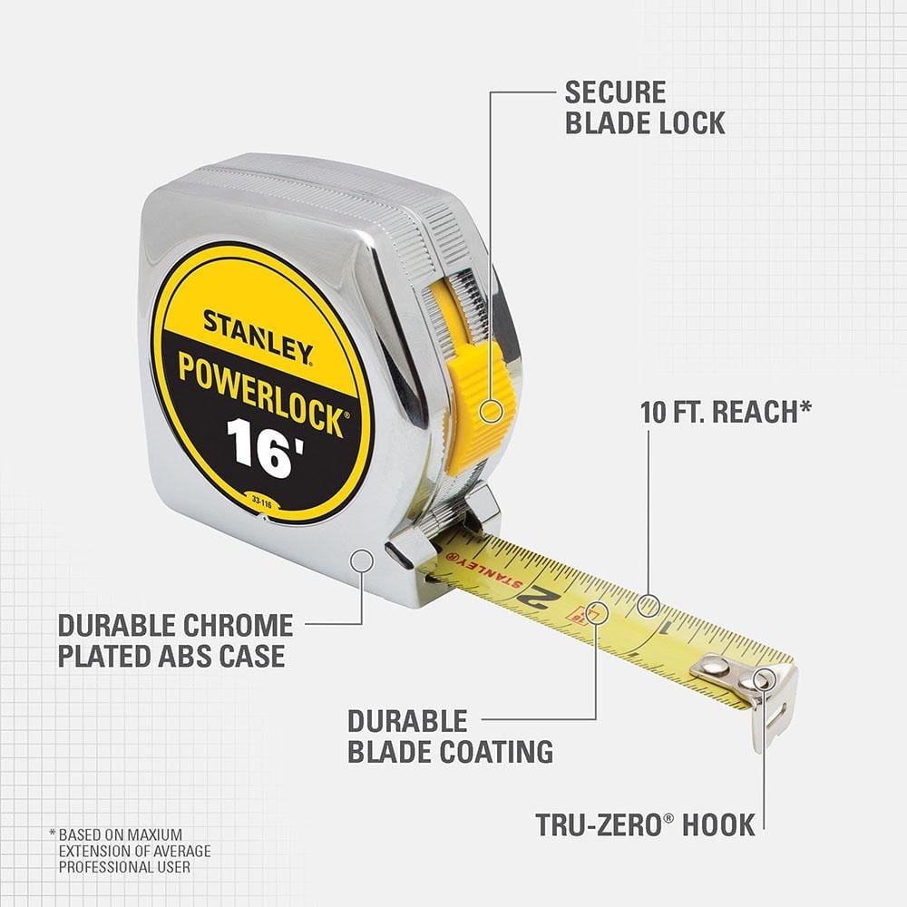 Stanley PowerLock Tape Measure 16 ft. Secure Blade Lock Metal Measuring Tools