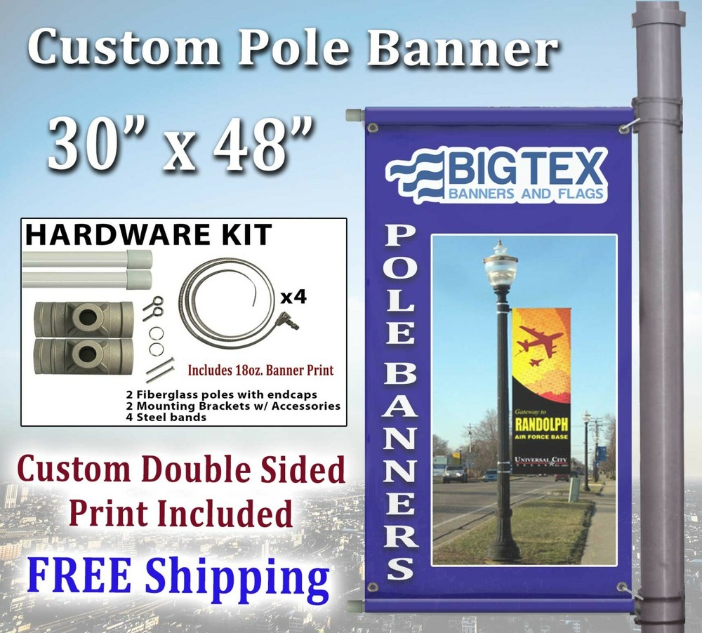 Pole Banner Set - Double Sided Vertical - INCLUDES 30" W x 48" H Custom Banner!