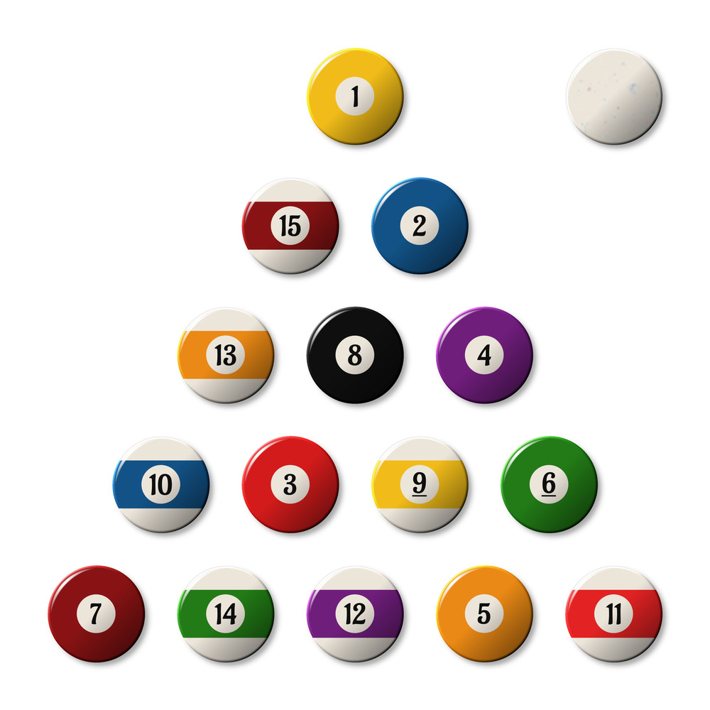 Billiards Pool Ball Magnet Button Set