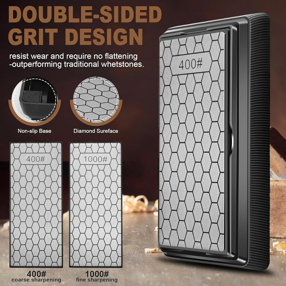Chisel Sharpening System with Adjustable Jaws and Angle Fixture for Consistency