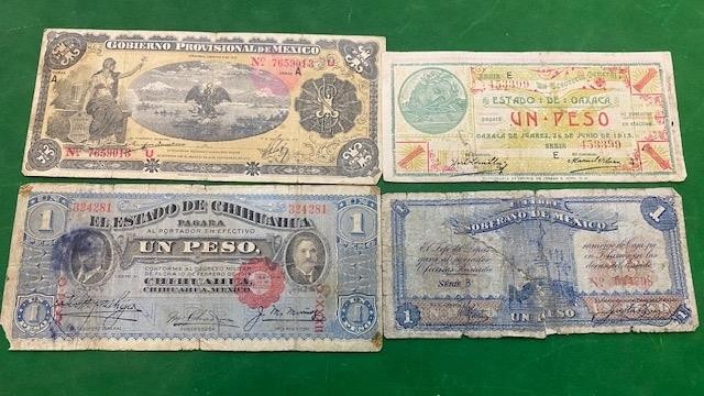 1914  Mexico Revolution 4 different notes 1 peso VG-VF
