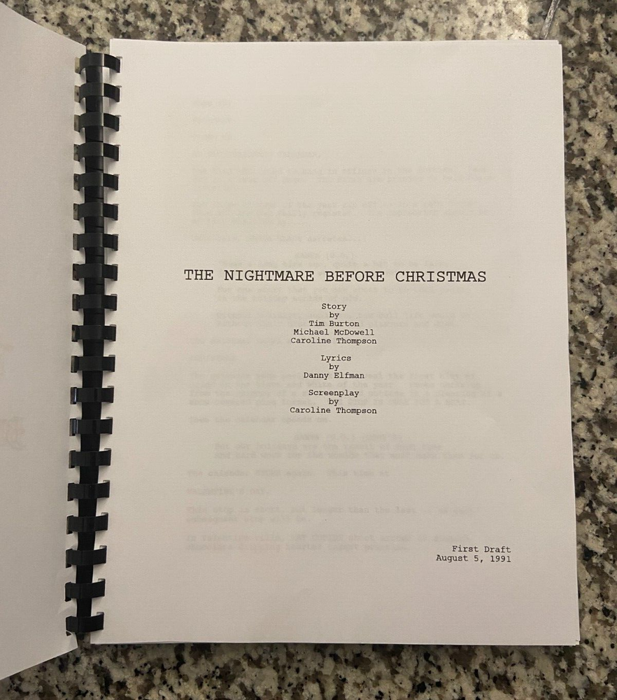 Nightmare Before Christmas Horror Movie Script Reprint Full Screenplay Script