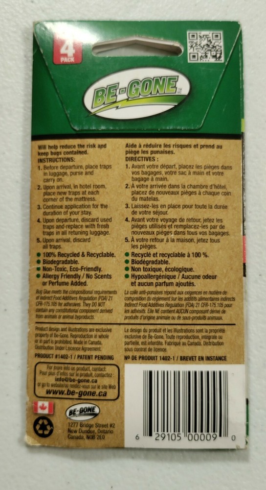 Be-Gone Bed Bug travel Traps 4/Pack