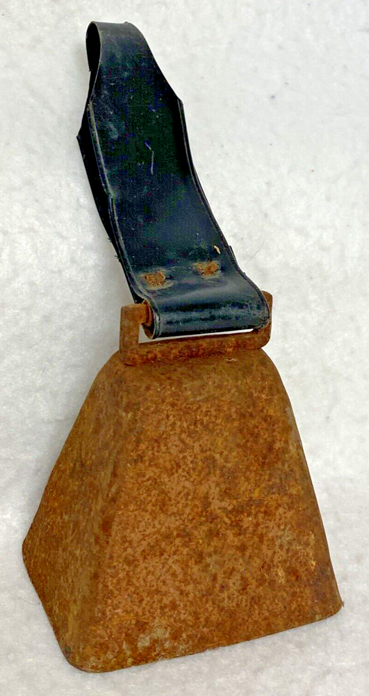 ANTIQUE COW BELL,VINTAGE,IRON,LOOP,TETHER,STRAP,ORIGINAL,RINGER,REAL,WHOLE,GIFT!