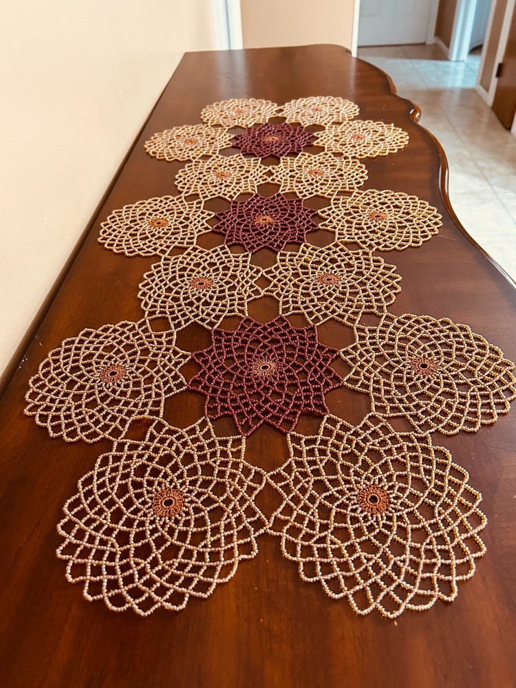 EARTH COLOR Handmade  Crochet Beaded Runner 36"/16"