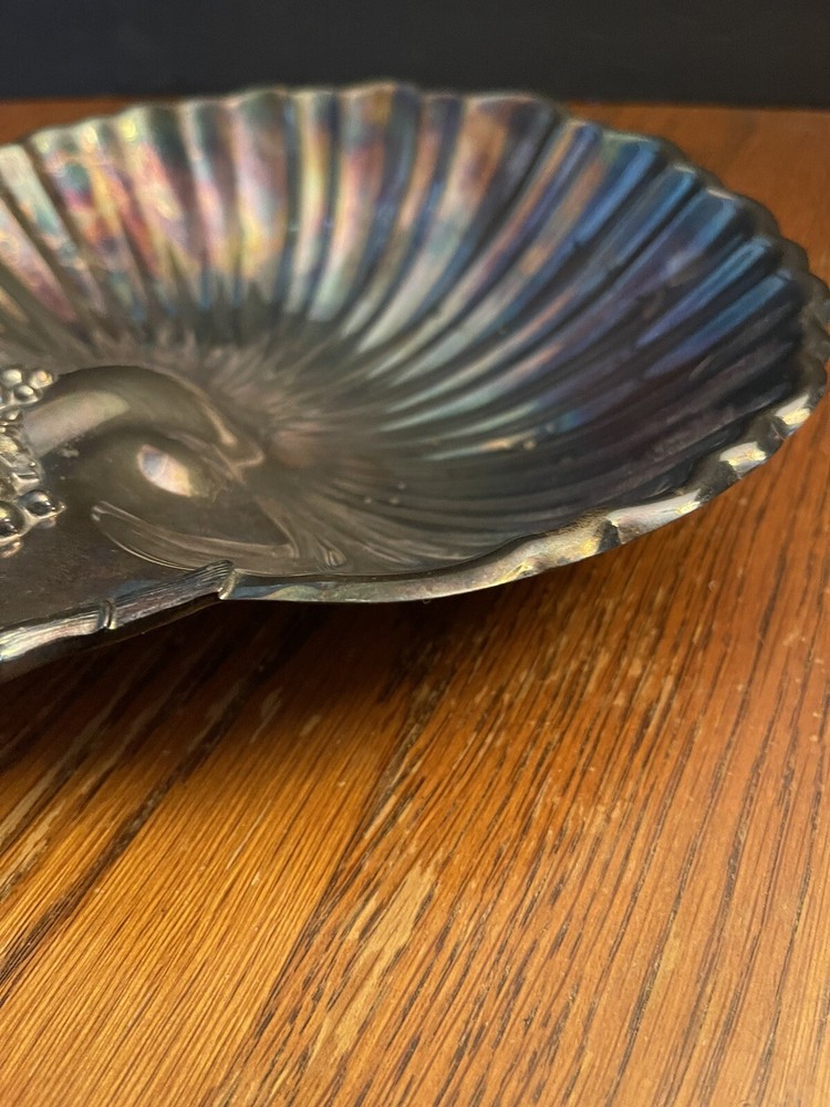 Reed & Barton Silverplate Shell Dish w/ Grape Leaf Design & Grape Feet #209-1960