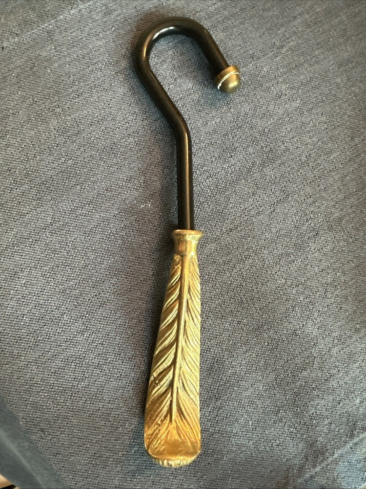 Vintage Solid Brass Damper Hook Flue Pull Feather Shape From Shillito’s