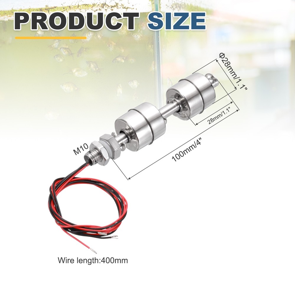 Float Switch 100mm Rod 0.5A Vertical Double Float for Pump/Alarm 1 Pcs