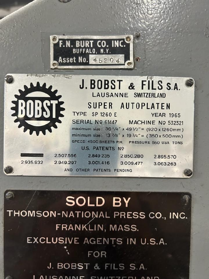 1260 E Bobst Die Cutter