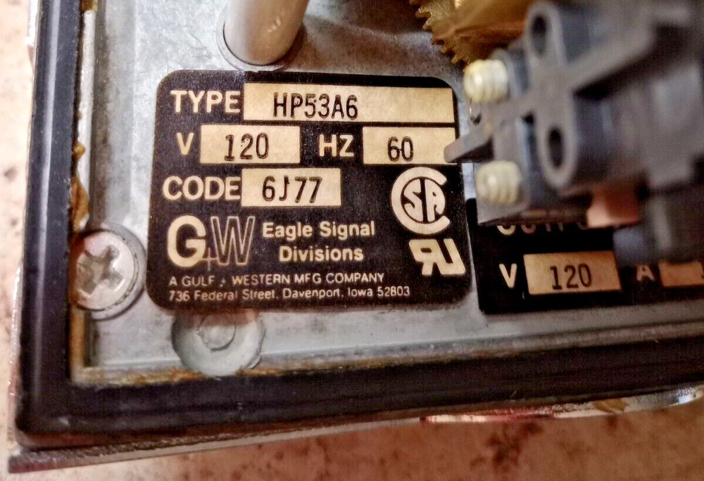 EAGLE SIGNAL 0-5MIN. 120V. TIMER HP53A6 USED