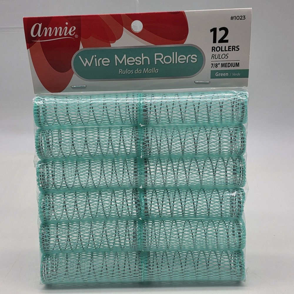 Annie Wire Mesh Rollers 7/8” Medium Green 12pk #1023 Sealed