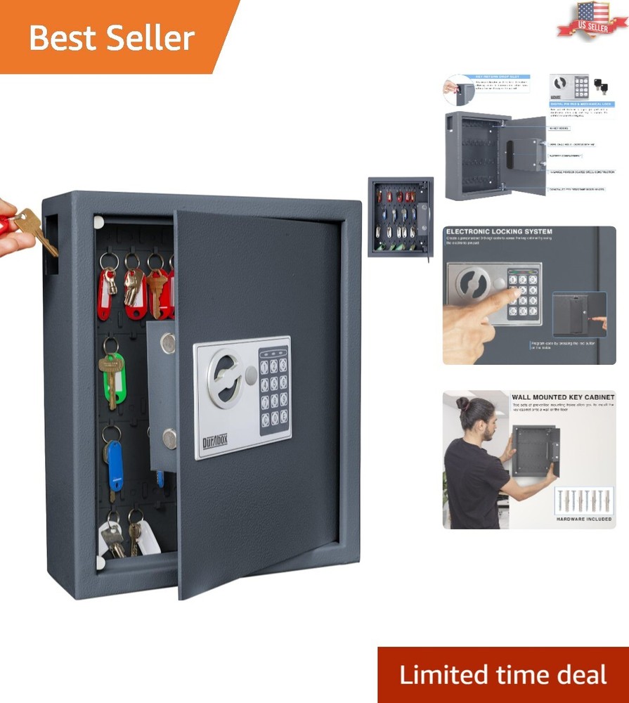 Modern Key Lock Box with Electronic Pin Keypad - Wall Mountable 40 Key Organizer