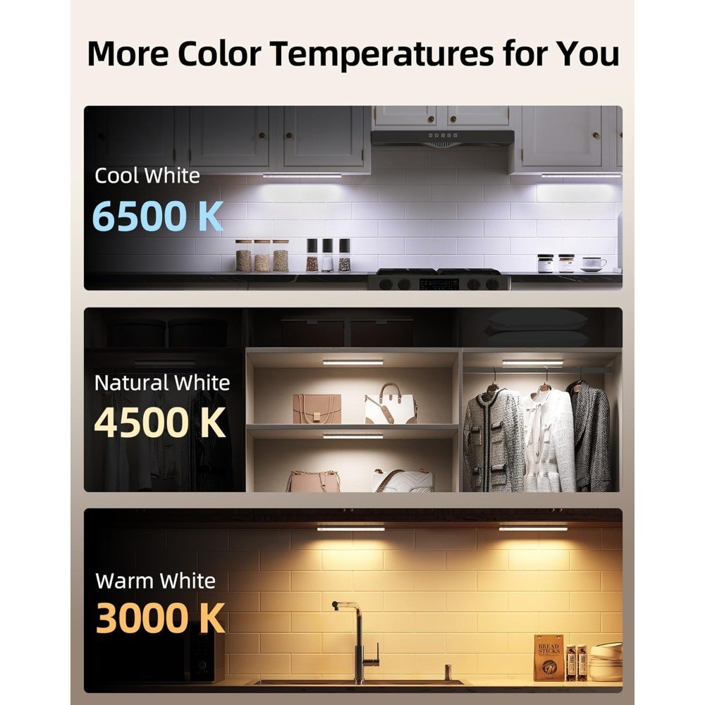 6-Pack Under Cabinet Lighting with Charging Station, Wireless Motion Sensor