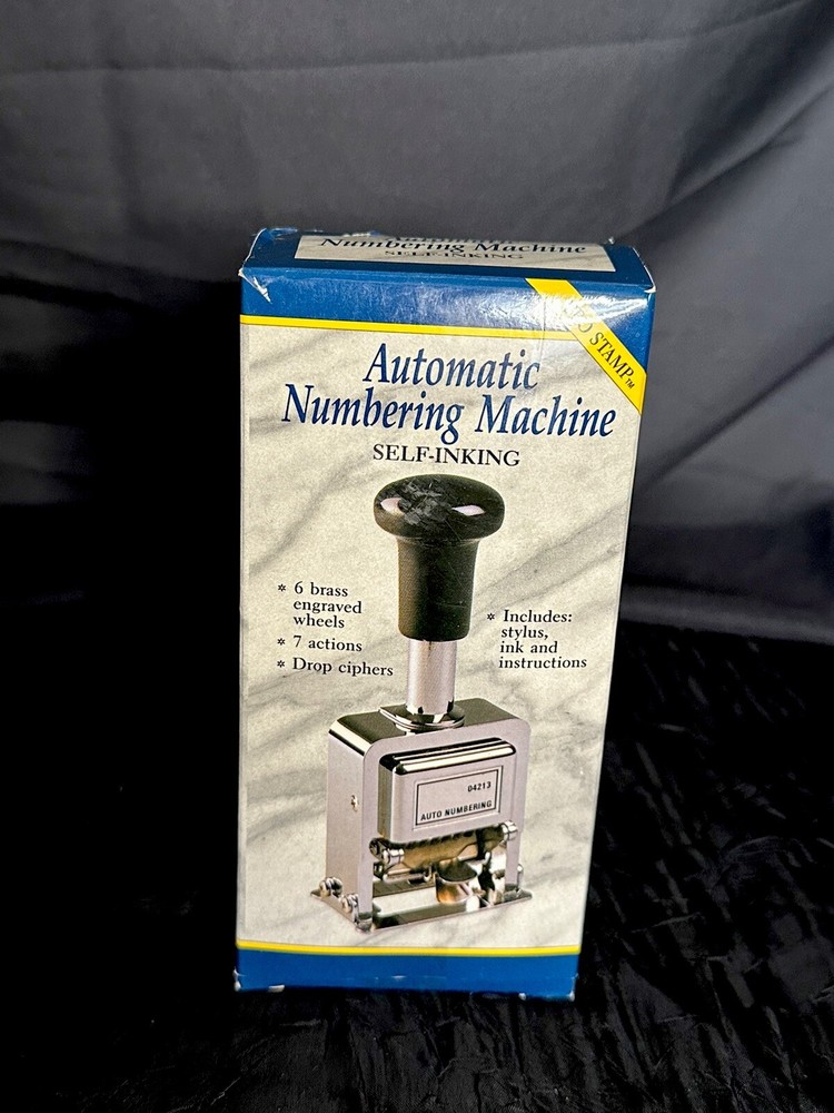 Rogers Automatic Numbering Machine Self Inking 6 Wheels 7 Actions W/Manual & Box