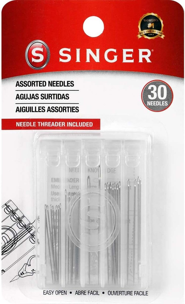SINGER 07370 Hand Sewing Needles in Compact with Needle Threader, Assorted Sizes