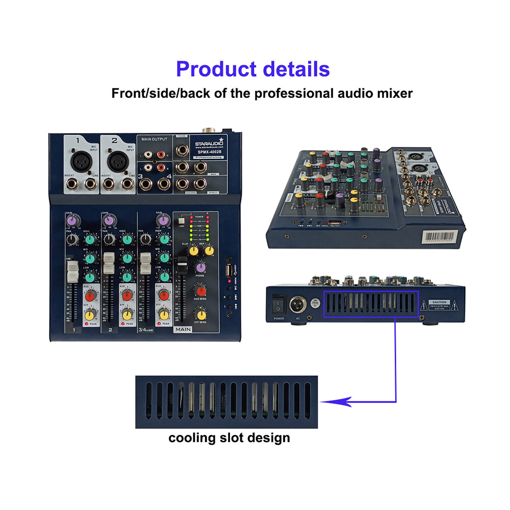 Professional 4CH USB Audio Mixing Console Audio DJ Console Karaoke Studio Mixer