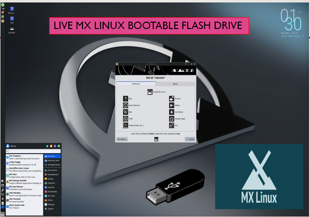 MX Linux 23.4 XFCE 64 BIT AND 32 BIT LIVE INSTALL BOOTABLE USB 64GB