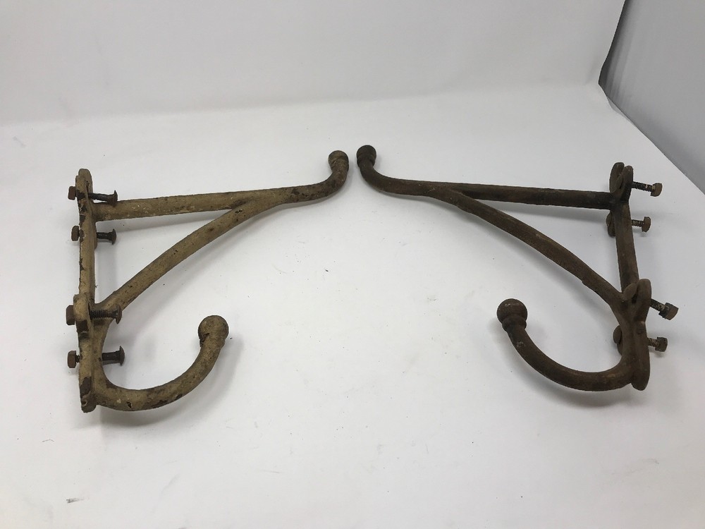 2 Vintage 1900s Cast Iron Harness Wall Hooks Barn Hardware Tack Stable Sign