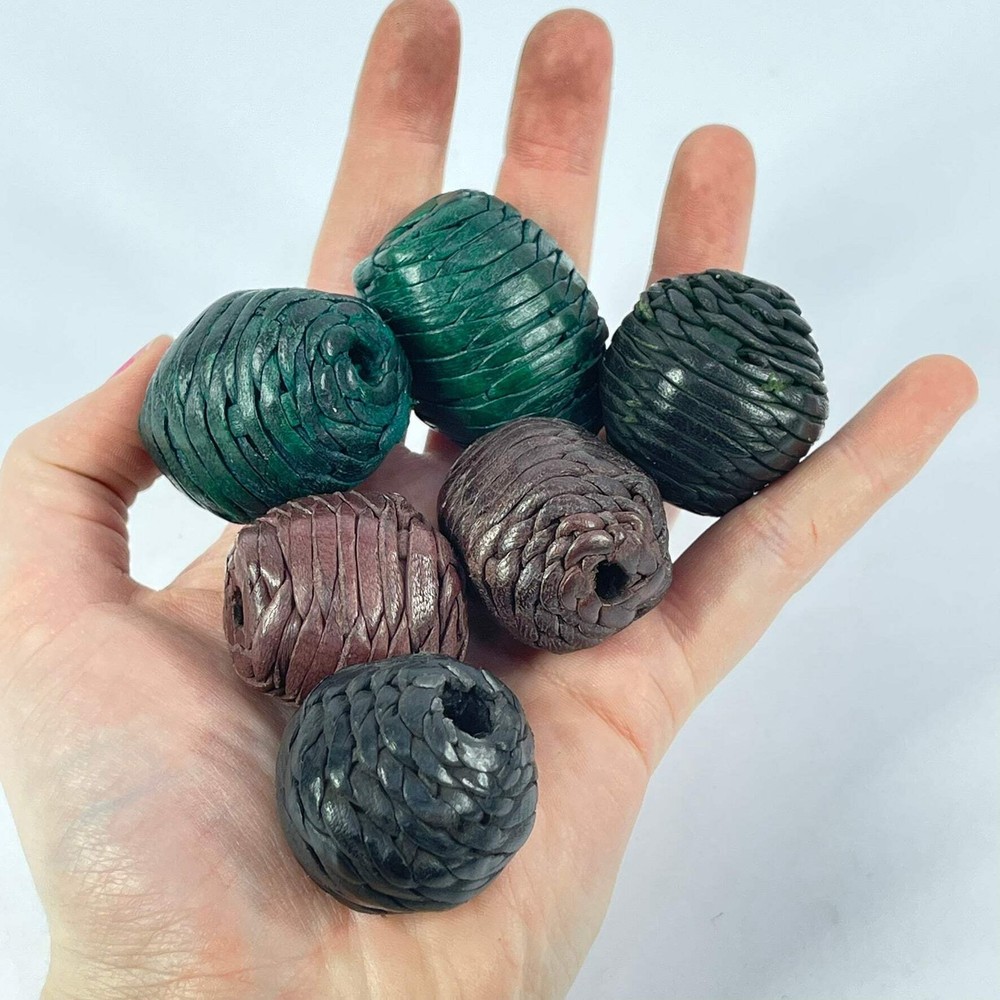 6 Woven Leather Beads Morocco