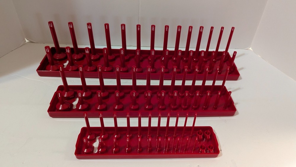 U.S. General Peg Type SAE Socket Tray 3 Piece Red Tool Organization Garage