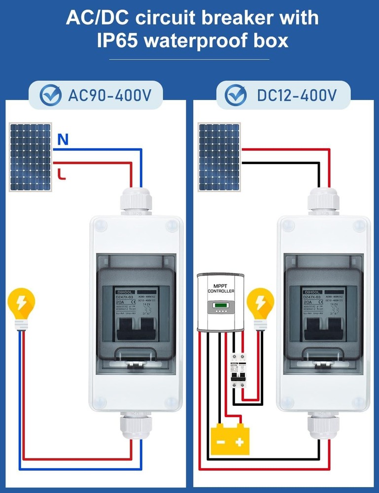 Solar Panel Disconnect Switch DIN Box 20A Dual Pole Circuit Breaker