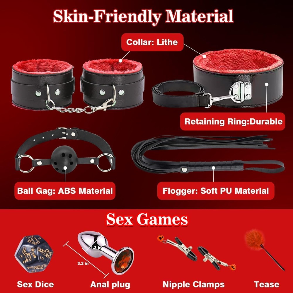 12Piece Beginner Bondage Kit for Couples Adjustable Plush Restraints, Soft C...