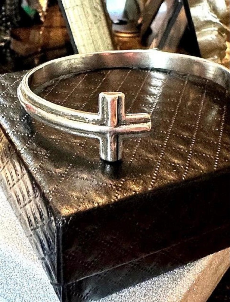 Cross Cuff Bracelet | 925 Sterling Silver Adjustable Open Bangle