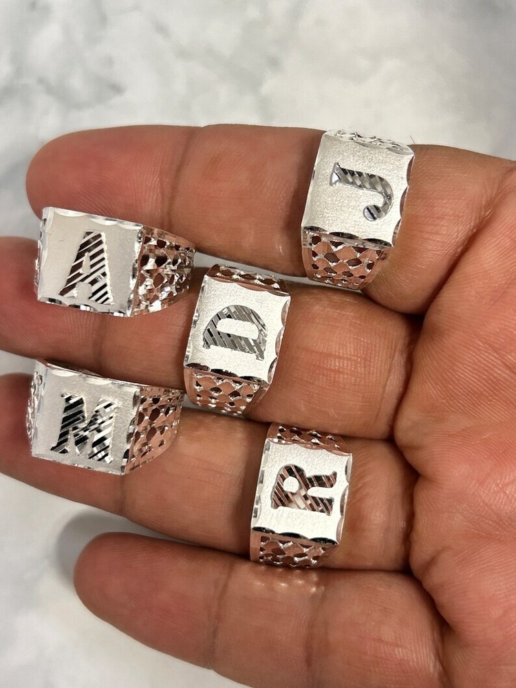 Mens Initial Solid Sterling 925 Genuine Silver Letter Alphabet Ring Mens Silver