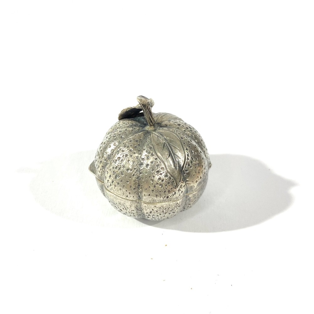 Vintage Italian Pumpkin shape Solid Silver Pill Box , hallmarked pillBox