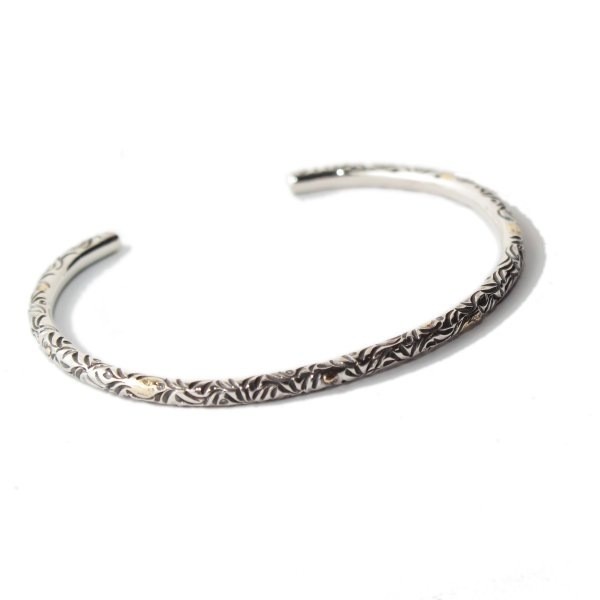 VIVIFY Full Arabesque Silver Bangle with Gold, 3mm Body