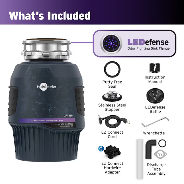 InSinkErator Evolution 45SS LEDefense 3/4 HP Disposal w/ Power Cord FREE SHIP🔥