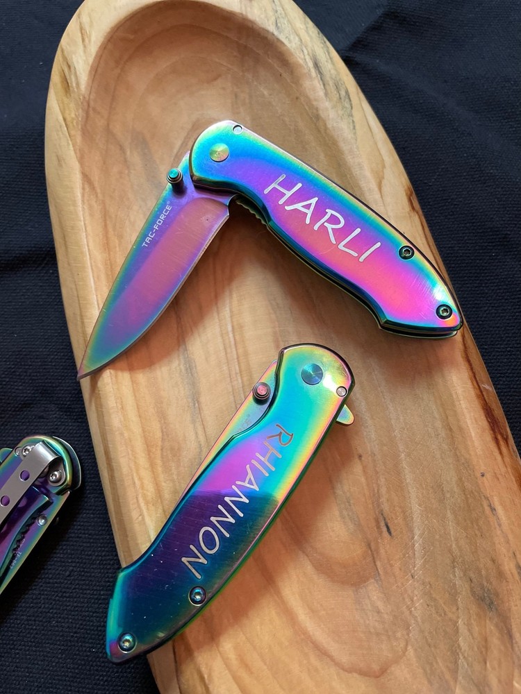 Personalized Rainbow Titanium Chrome Folding Pocket Knife