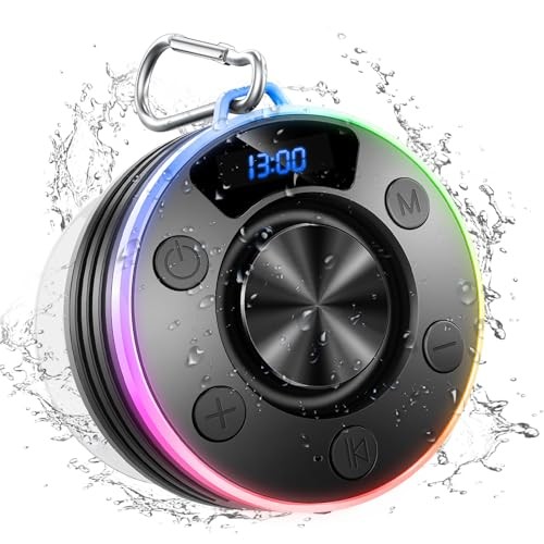 Bluetooth Speaker, Shower Speaker Portable with Hook, IPX7 Deep black
