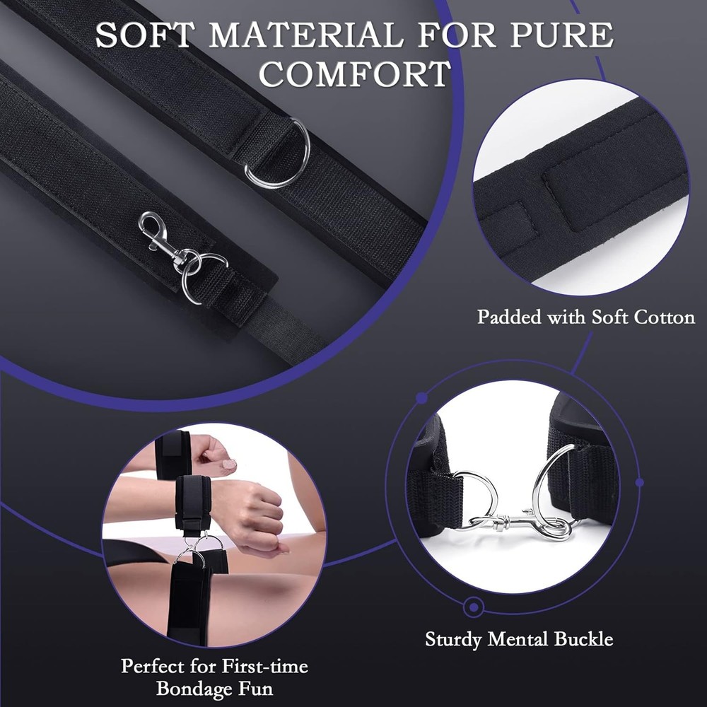 Adjustable Wrist to Thigh Restraints BDSM Bondage Cuffs Set