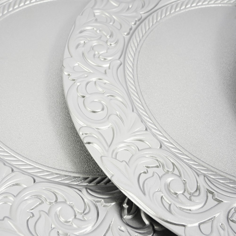 150pcs Plates Set, Silver Round Plates with Patterns, Reusable, for Restaurant