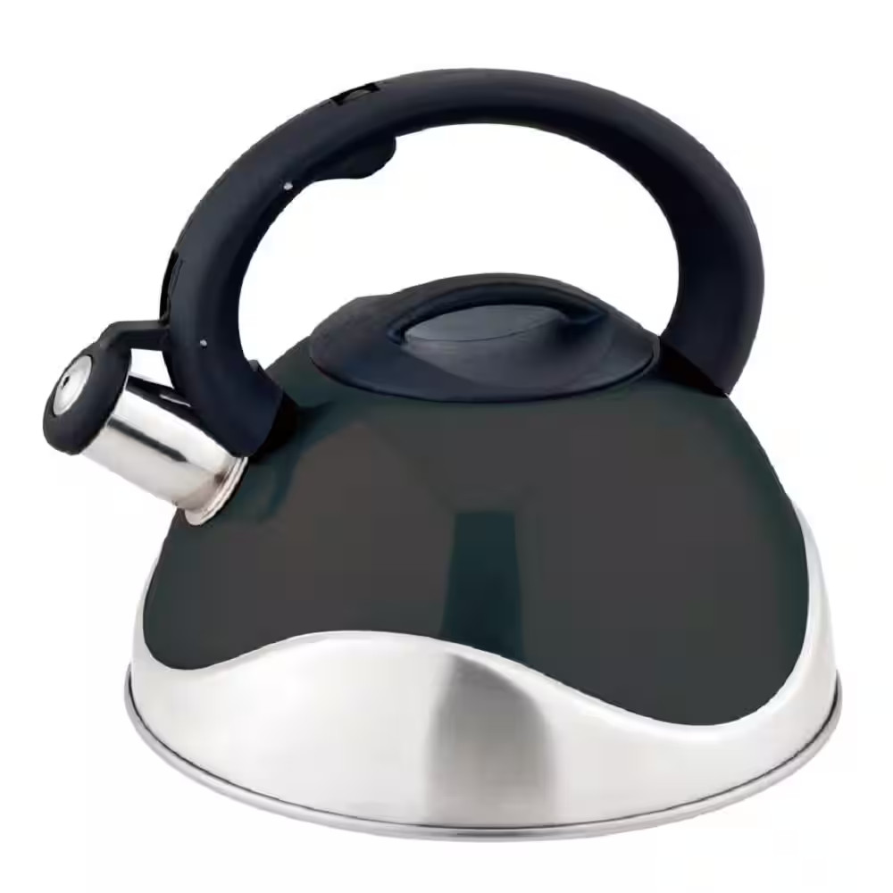3 Qt. 12-Cup Black Stainless Steel Whistling Tea Kettle