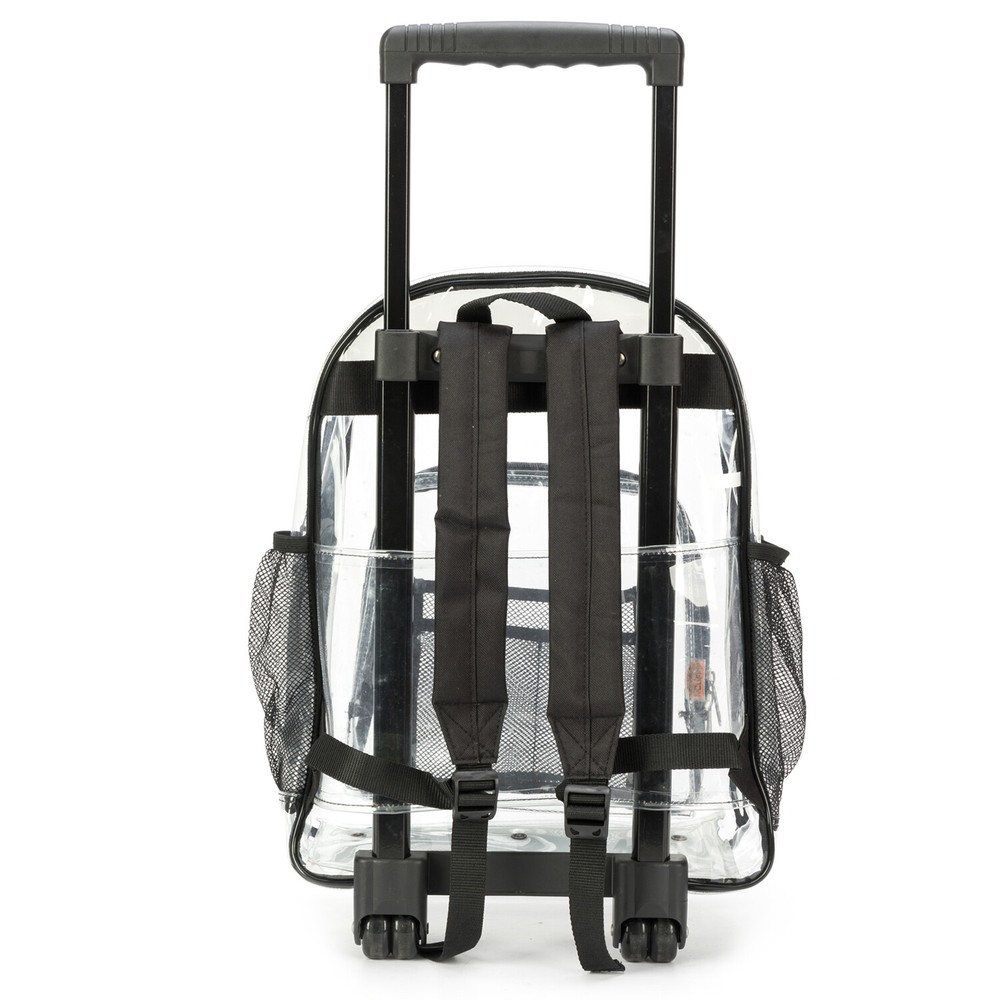 17" Rolling Clear School Backpack Heavy Duty Transparent See Thru Bag w/ wheels