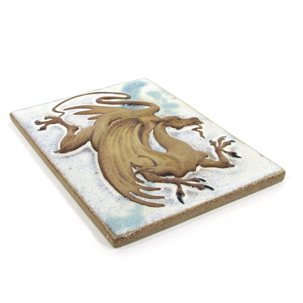 Vtg Elfstone Studio DRAGON 8.5" Wall Tile Clay Bas Relief Signed Meyer 1988