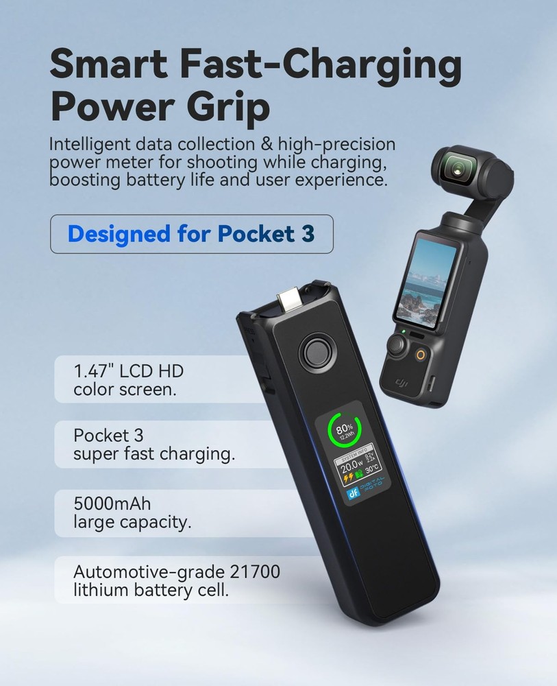 Osmo Pocket 3 Battery Handle,20W Fast Charging Handle Grip Accessories Compat...
