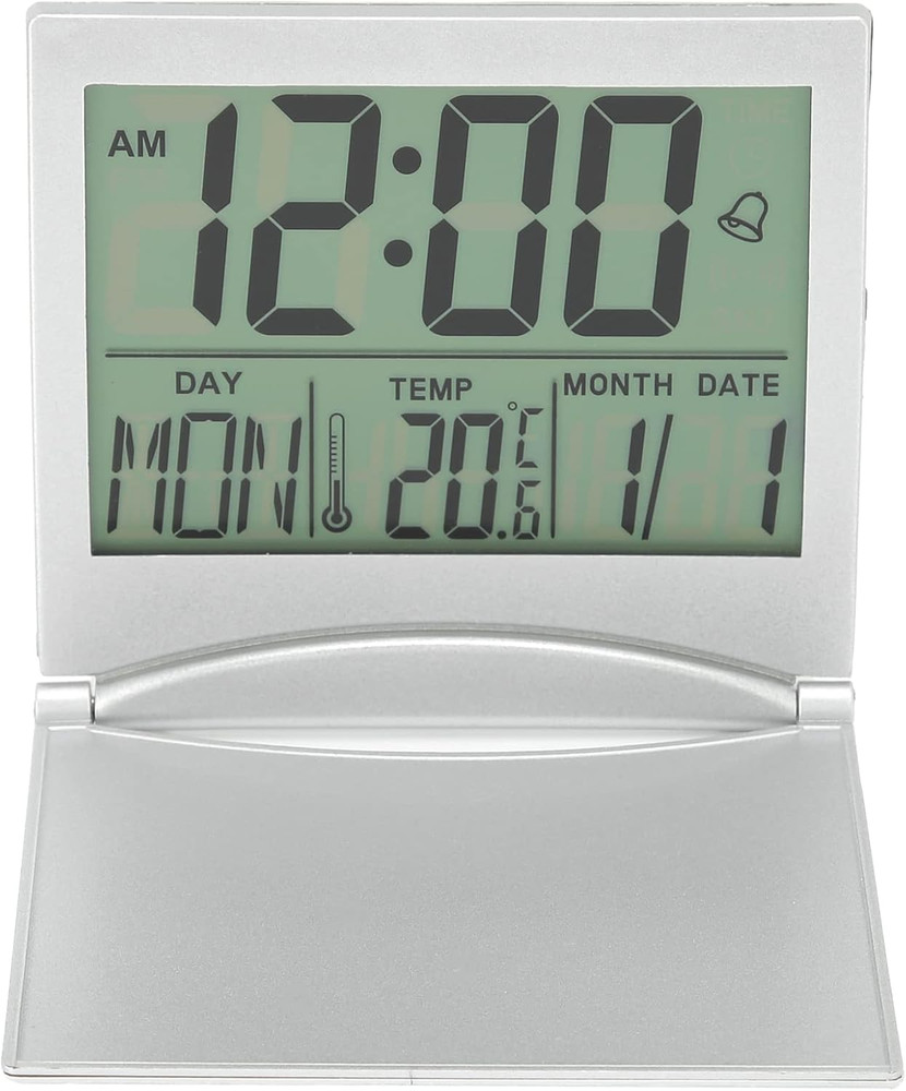 Alarm Clock, Digital Display, Compact Style, with Calendar, Temperature, Snooze,