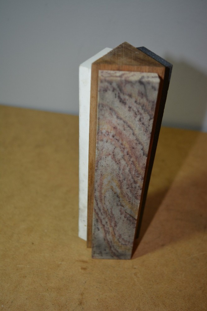 Three Sided Sharpening Stone on Wood Block w/oil
