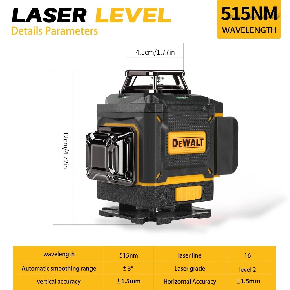 DEWALT 4D 16-Line Green Laser Level – 360° Horizontal & Vertical