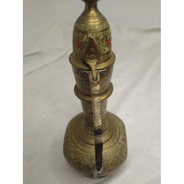 Indian Brass Ewer, Etched Aftaba Pitcher