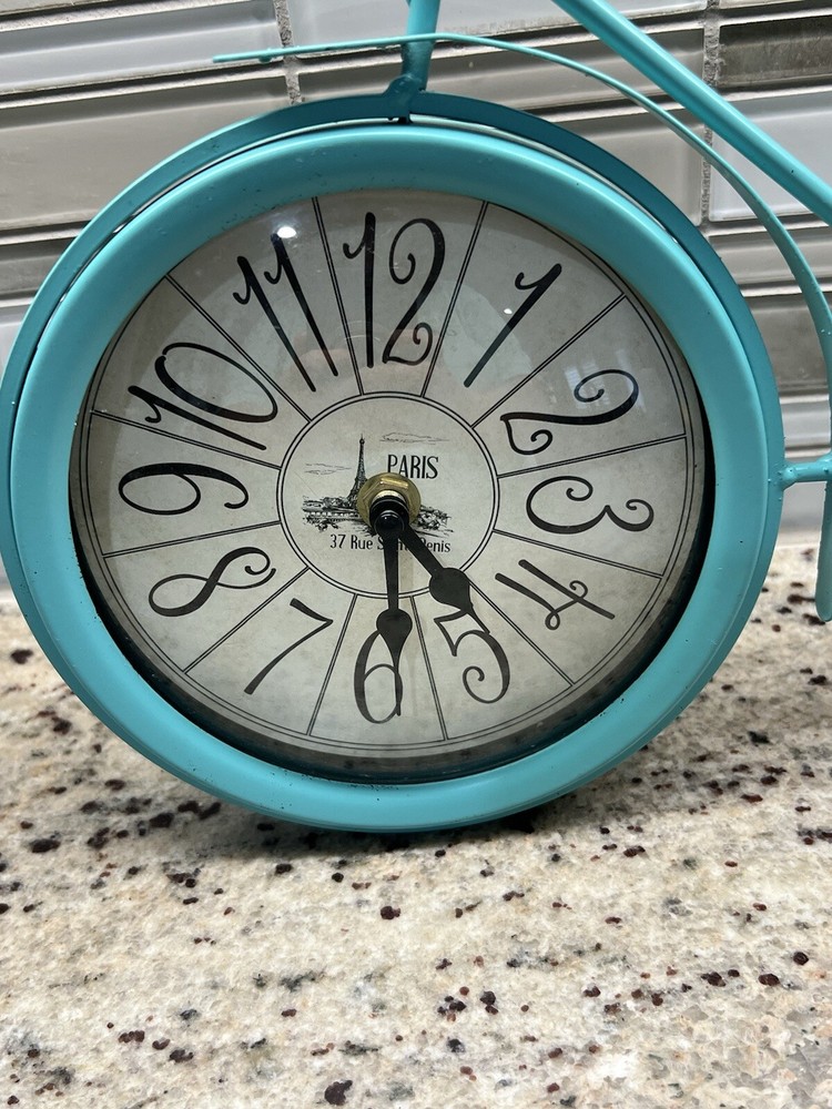 Vintage Look, Bicycle Clock, Mantle, Shelf Paris Teal