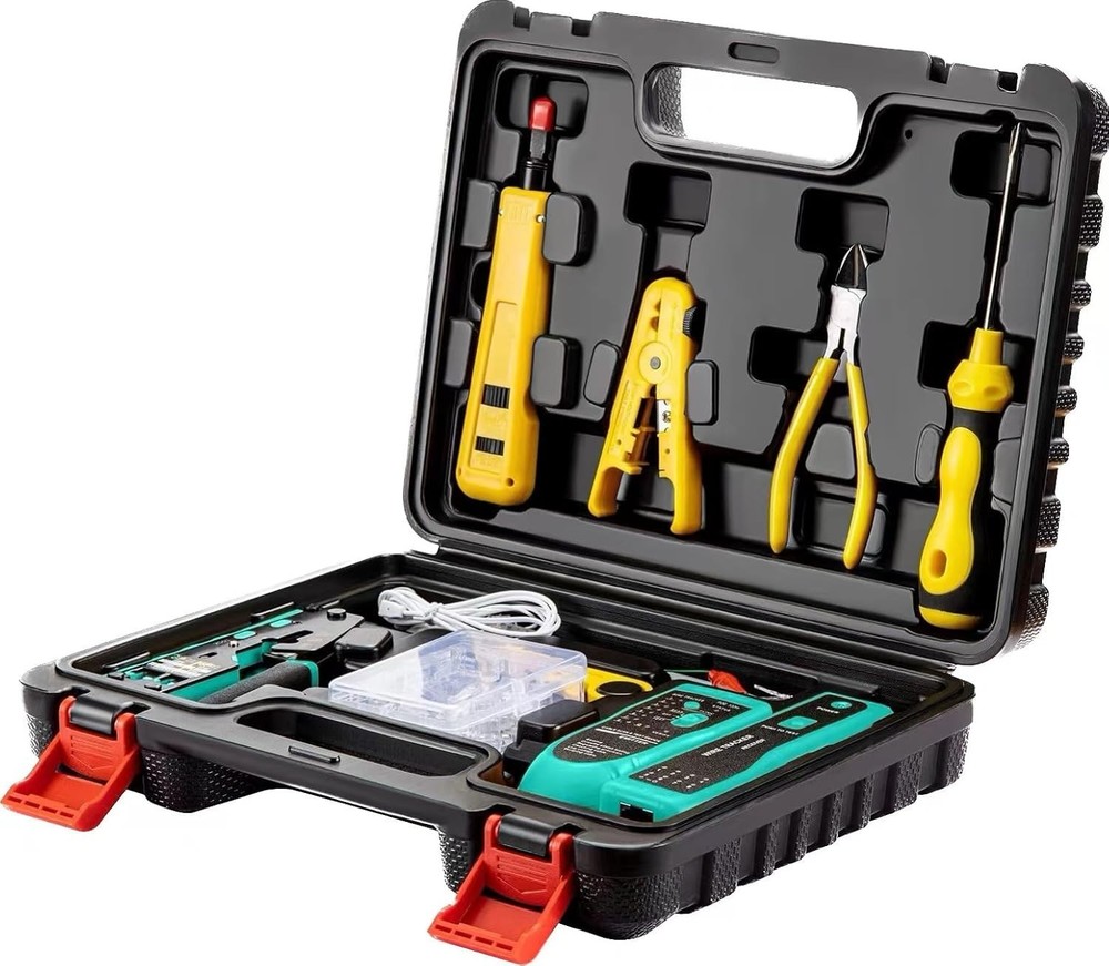 Multi-Functional RJ45 Crimp Tool Kit with Pass Through Crimpling & Tracker