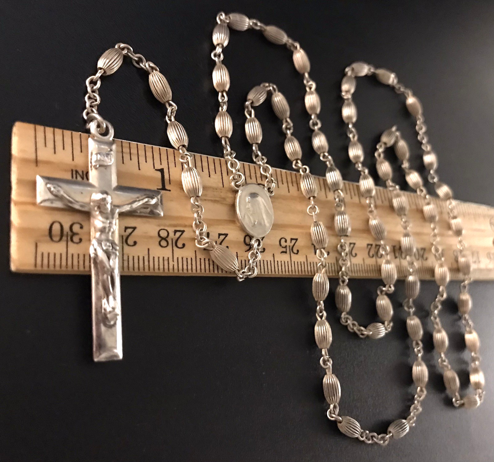 ANTIQUE ALL SOLID STERLING SILVER ROSARY by GOLDI KAPLAN - 23gm 20.5" - SWEDEN