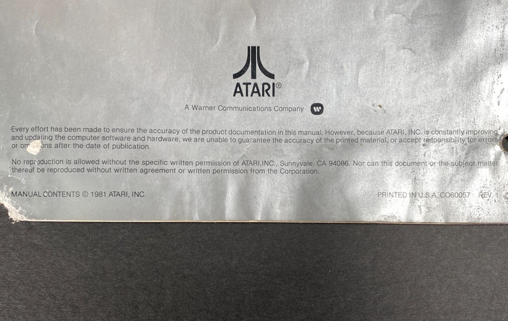 Vintage ATARI 800 Home Computer Owner's Guide User Manual 1981