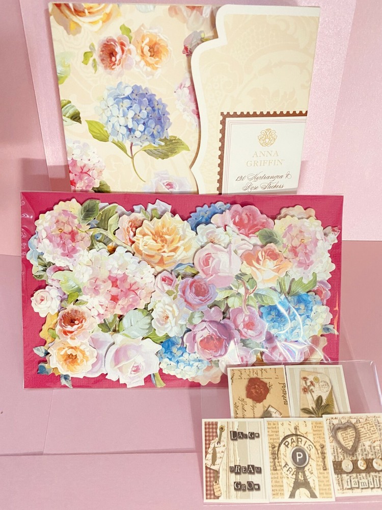 Anna Griffin's Latest Hydrangea & Rose 30 PCS 3D Stickers +Ephemera Minis BONUS!